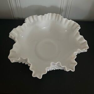 Fenton Milk Glass Large Crimped Edge Bowl